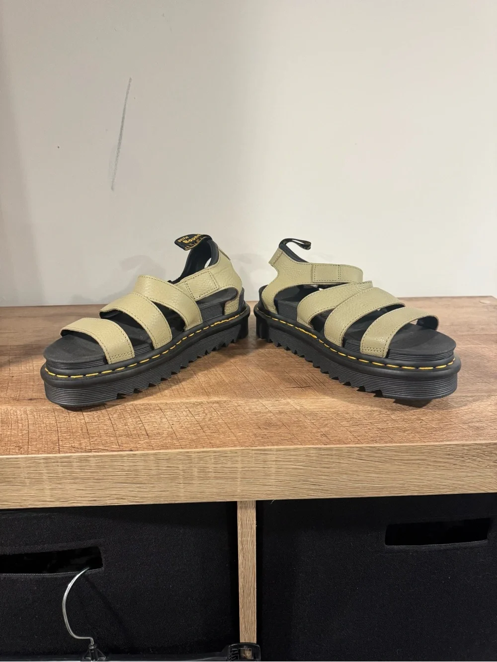 Dr. Martens Olive Green Leather Platform Sandals